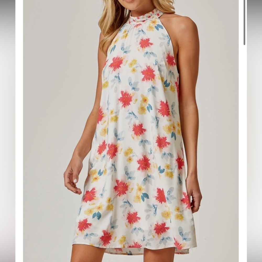 ANDREE BY UNIT women's size 2X high neck tie back dress floral printed lined